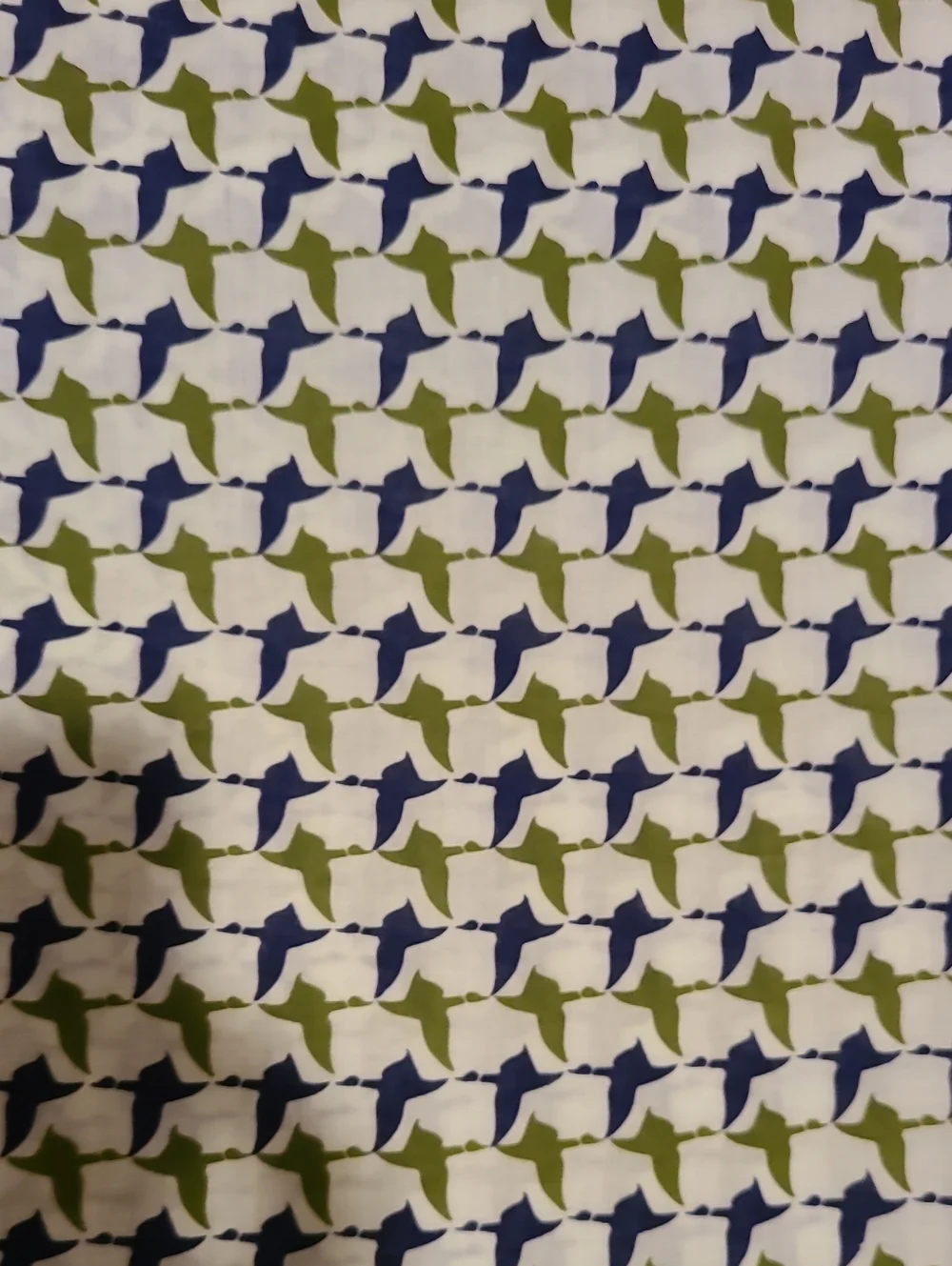 Fabric- Vintage 1971 Klopman Mills Inc. Navy Olive Green Polyester Bird Duck
